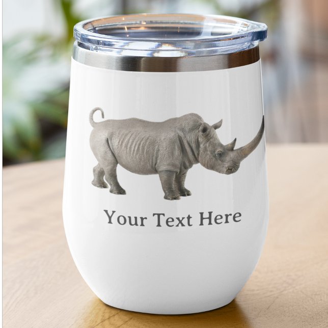 Rhinoceros Illustration Rhino Custom Message (Rhino Personalized Gift - wine or whiskey tumbler)