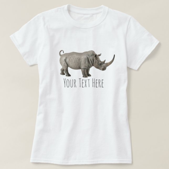 Rhinoceros Illustration Rhino Custom Message T-Shirt (Design Front)