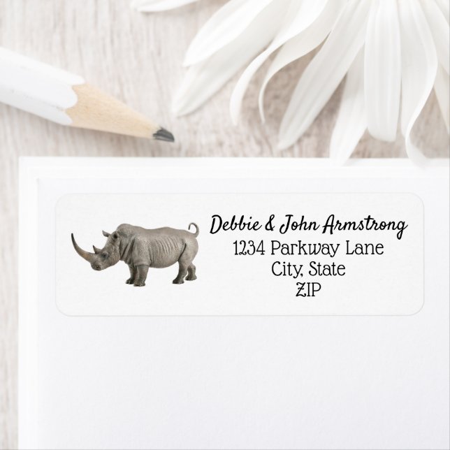 Rhinoceros Illustration Rhino Return Address Label (Insitu)