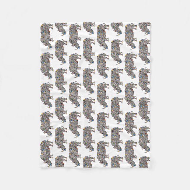 Rhinoceros in a Psychedelic Cheetah Pattern Fleece Blanket (Front)
