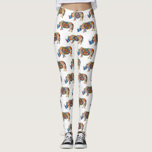 Rhinoceros in a Psychedelic Zebra Pattern Leggings