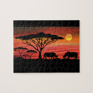 Rhinoceros in Serengeti Sunset Jigsaw Puzzle