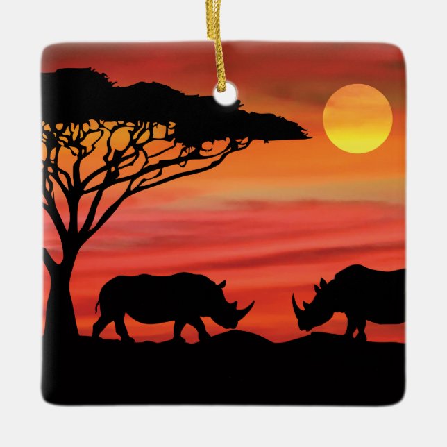 Rhinoceros in the African Serengeti Ceramic Ornament (Front)