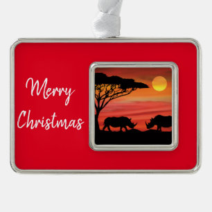 Rhinoceros in the African Serengeti Silver Plated Framed Ornament