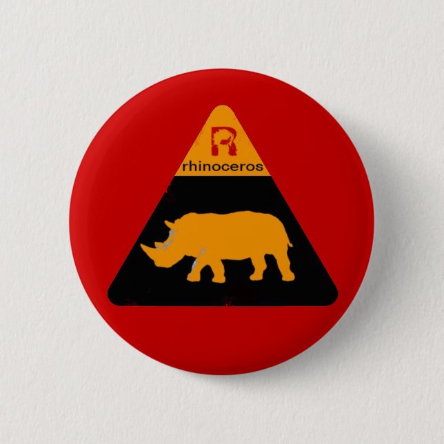 rhinoceros label 6 cm round badge (Front)