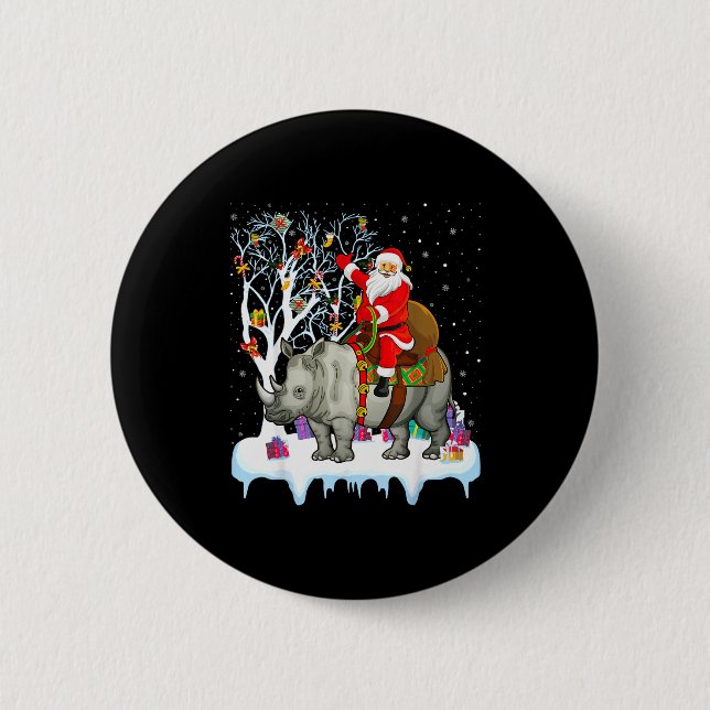 Rhinoceros Lover Xmas Gift Santa Riding Rhino Chri 6 Cm Round Badge (Front)