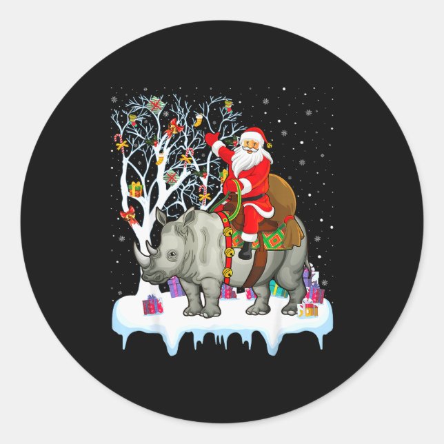 Rhinoceros Lover Xmas Gift Santa Riding Rhino Chri Classic Round Sticker (Front)