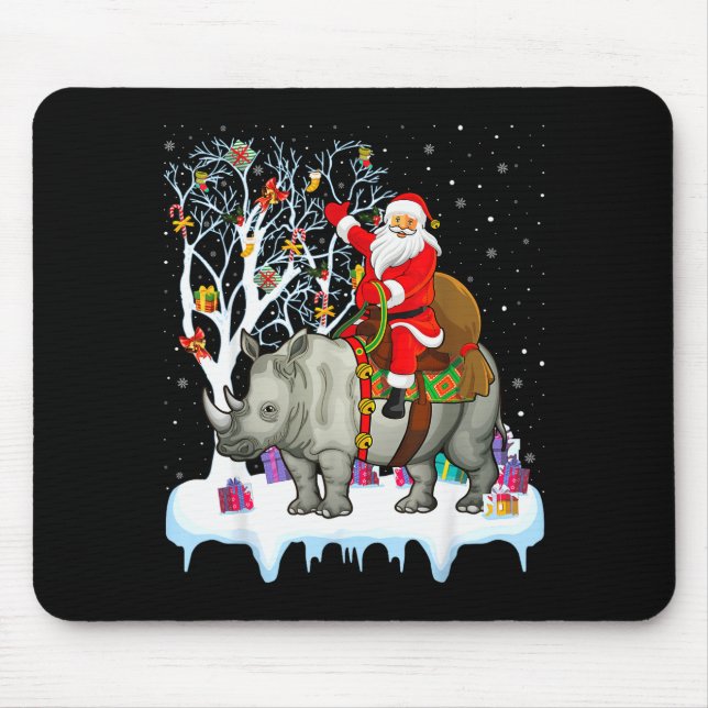Rhinoceros Lover Xmas Gift Santa Riding Rhino Chri Mouse Pad (Front)
