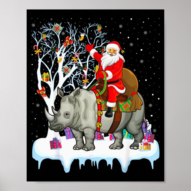 Rhinoceros Lover Xmas Gift Santa Riding Rhino Chri Poster (Front)