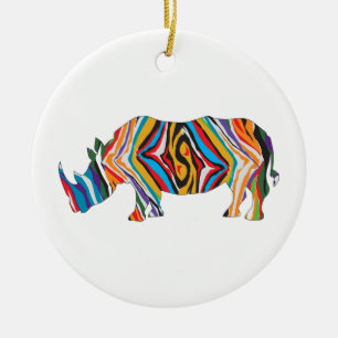 Rhinoceros made in a Psychedelic Zebra Pattern Ceramic Ornament