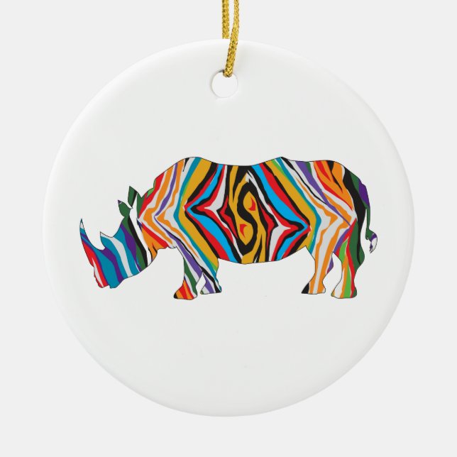 Rhinoceros made in a Psychedelic Zebra Pattern Ceramic Ornament (Front)