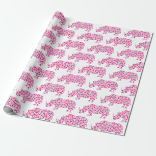 Rhinoceros made up of Little Pink Hearts Wrapping Paper
