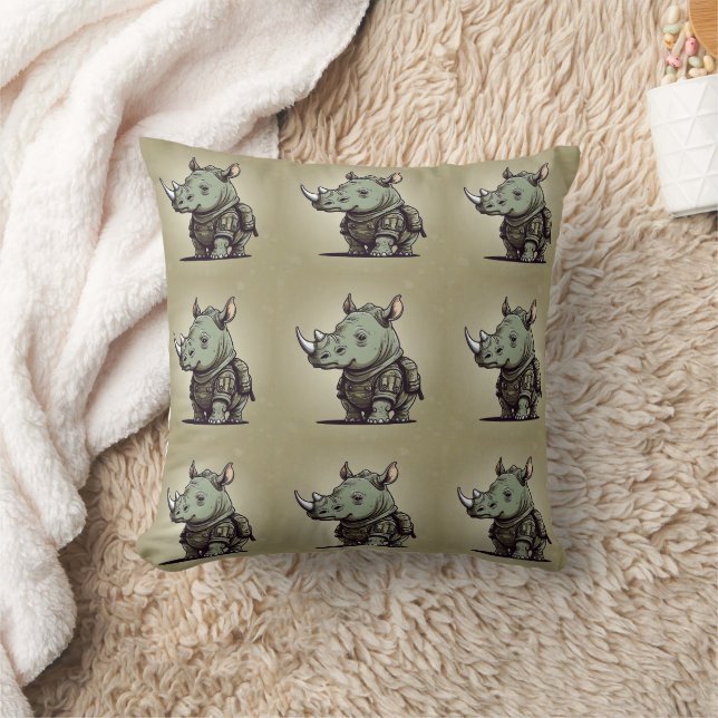 Rhinoceros Military Green Pattern Cushion (Blanket)