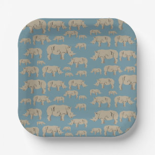 Rhinoceros Rhino Illustration Pattern Paper Plate