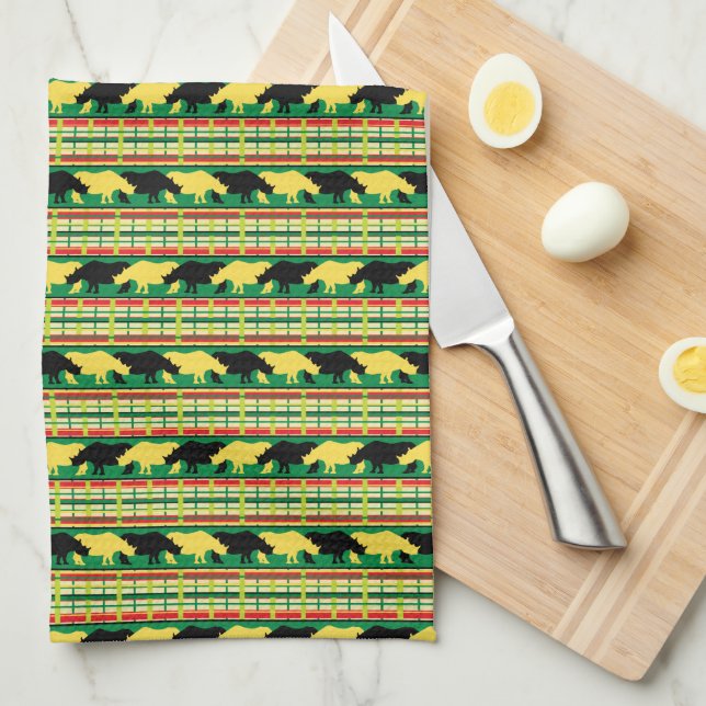 Rhinoceros Safari Weave Pattern Tea Towel (Quarter Fold)
