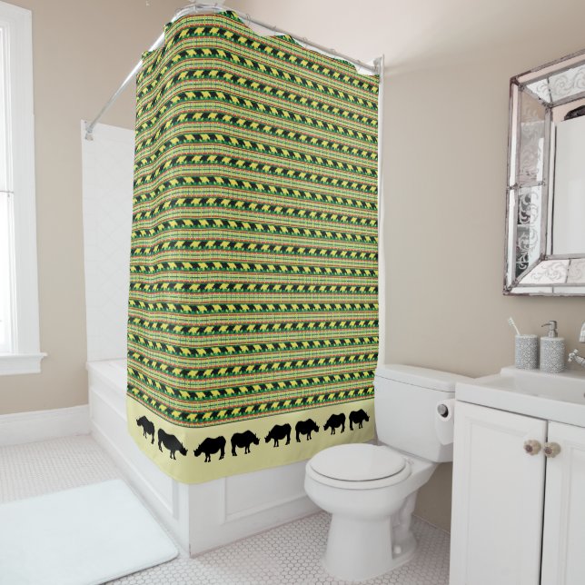 Rhinoceros Safari Weave Pattern with Silhouettes Shower Curtain (In Situ)