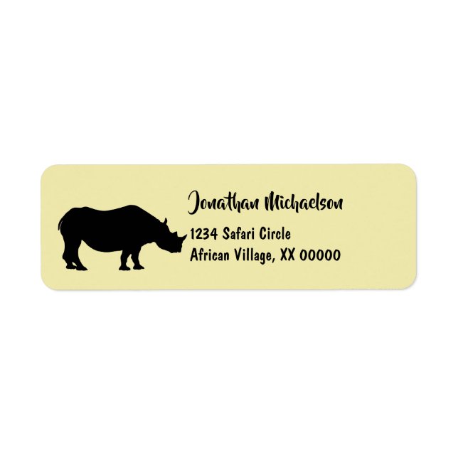 Rhinoceros Silhouette Personalised Return Address Label (Front)