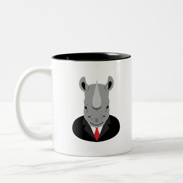 Rhinoceros tuxedo Two-Tone coffee mug (Left)