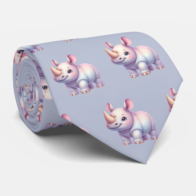 Rhinos Rhinoceros Modern Kawaii Cute Babies Tie (Rolled)