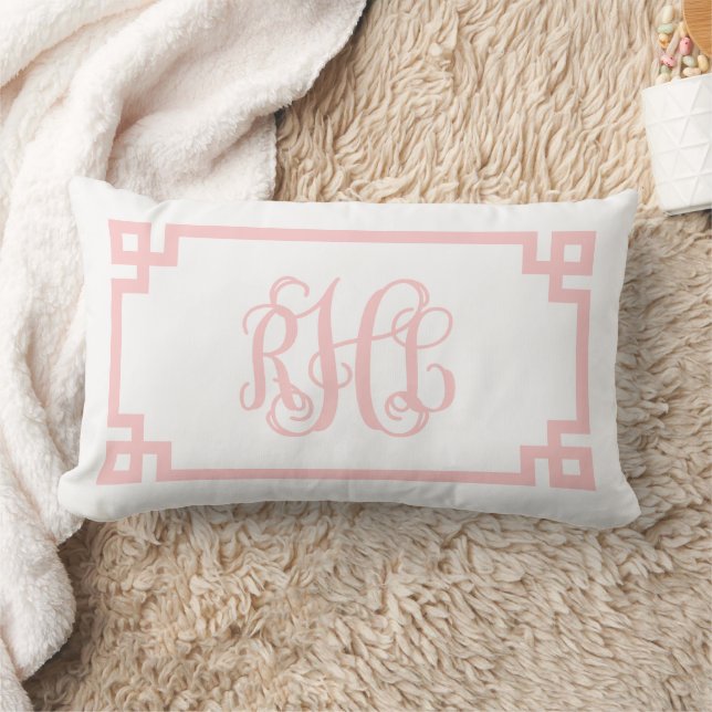RHL Light Pink Greek Key Script Monogram Lumbar Cushion (Blanket)