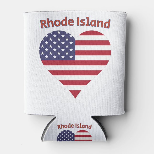 Rhode Island American Flag Heart Can Cooler (Front)