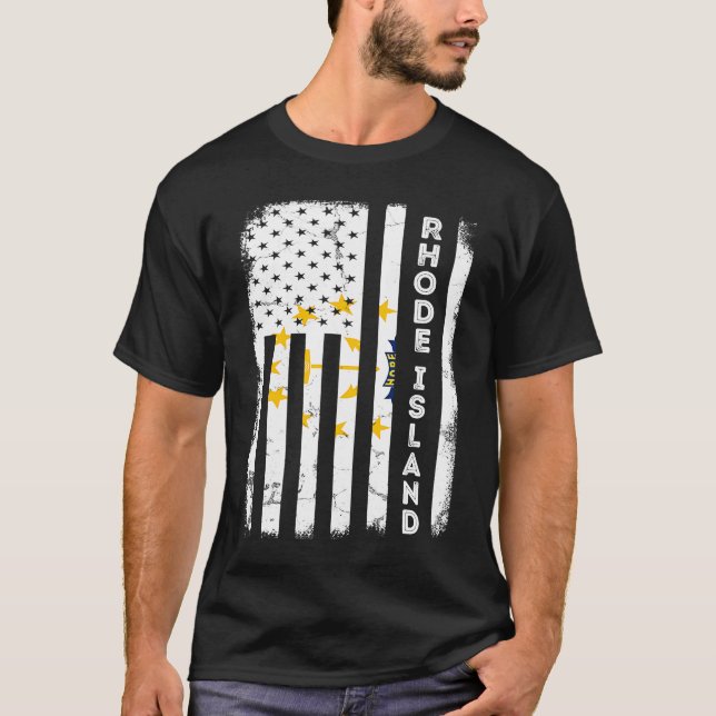 Rhode Island American Flag Home State of Rhode Isl T-Shirt (Front)