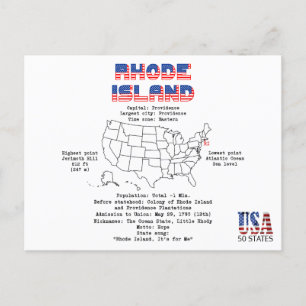 Rhode Island American state on a map and details Holiday Postcard