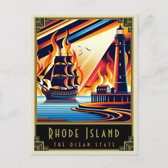 Rhode Island | Art Deco Postcard (Front)