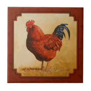 Rhode Island Chicken Red Background Tile