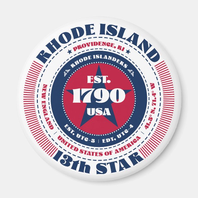 Rhode Island Circle Typography Souvenir Magnet (Front)