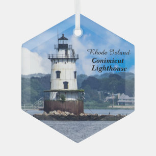 Rhode Island Conimicut Lighthouse Glass Tree Decoration