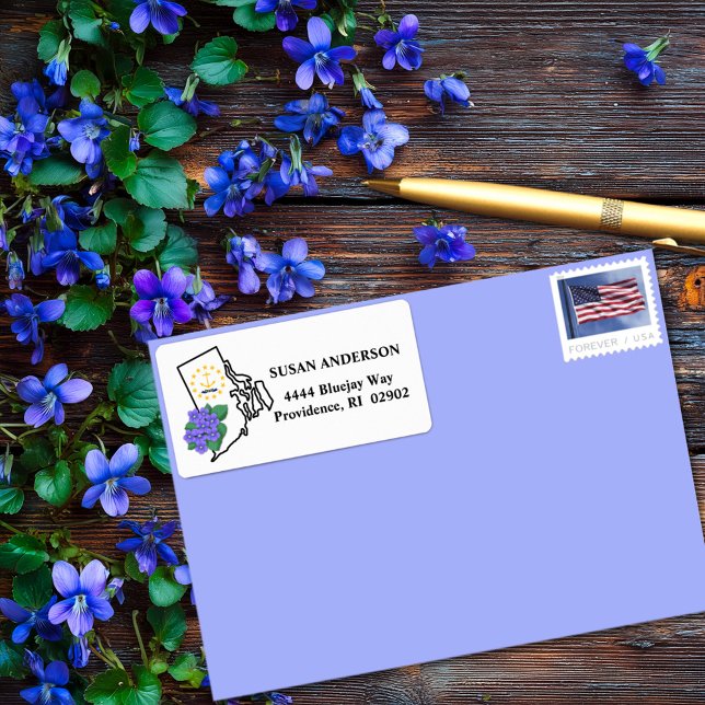 Rhode Island Flag & Flower Blue Violet Custom Label (Creator Uploaded)