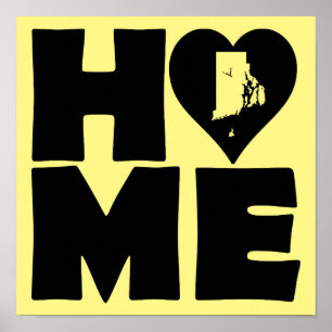 Rhode Island Home Heart State Poster Sign