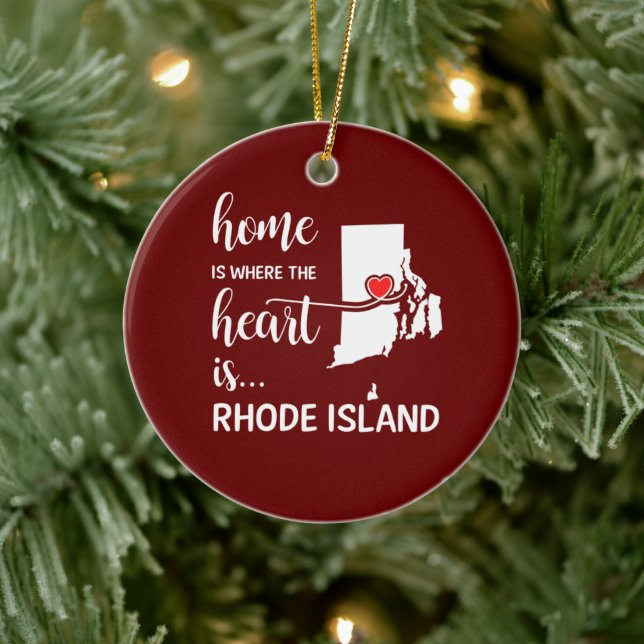 Rhode Island home is where the heart is Ceramic Ornament (Tree)