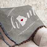 Rhode Island Home State Personalised Throw Blanket<br><div class="desc">Show some home state pride with this cute rustic grey throw blanket featuring "home" in white calligraphy script lettering with a silhouette map of the state of Rhode Island standing in for the letter "O." A red heart illustration inside the state map completes the design; you can change the position...</div>
