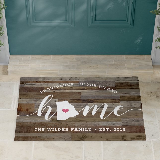 Rhode Island Home State Personalised Wood Look Doormat (Creator Uploaded)
