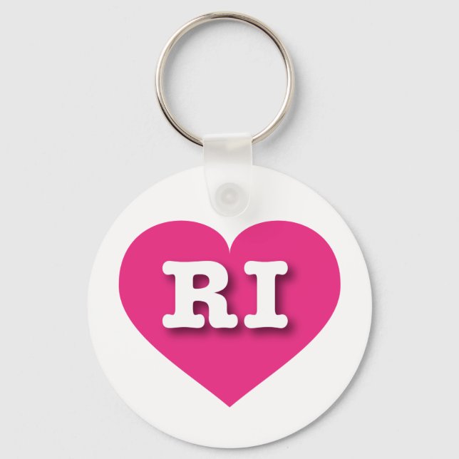 Rhode Island Hot Pink Heart - I love RI Key Ring (Front)