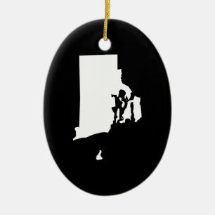 Rhode Island in White and Black Ceramic Ornament