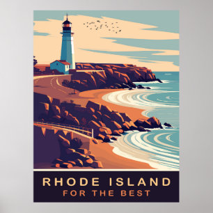 Rhode Island, Lighthouse on the Coast, Travel Poster