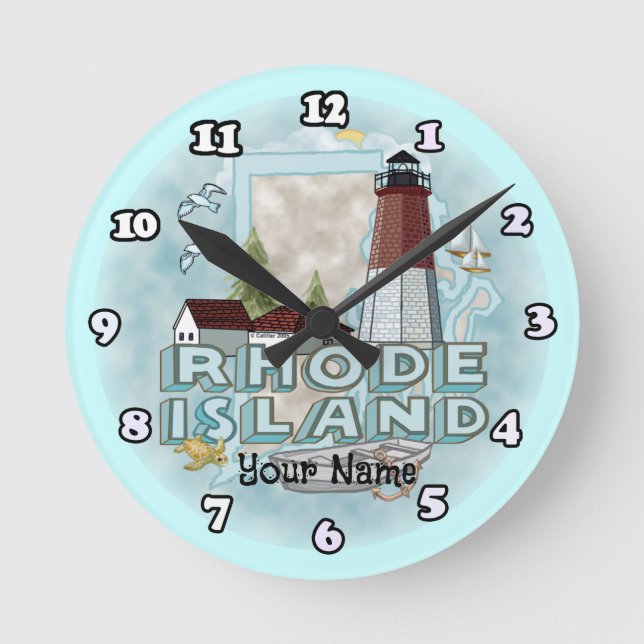 Rhode Island Lighthouse  Round Clock (Front)