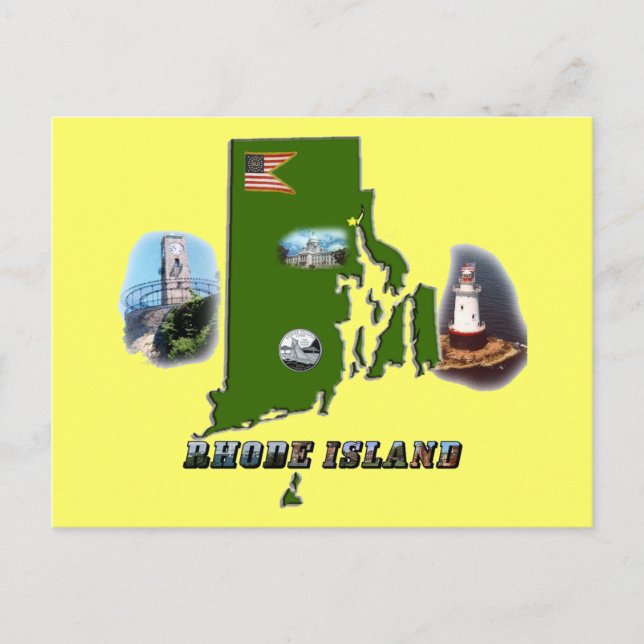 Rhode Island Map, Photos and Text Postcard (Front)