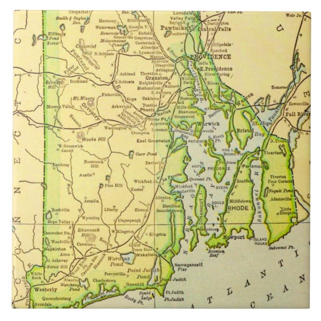 Rhode Island Map Postcard Ceramic Tile (Front)