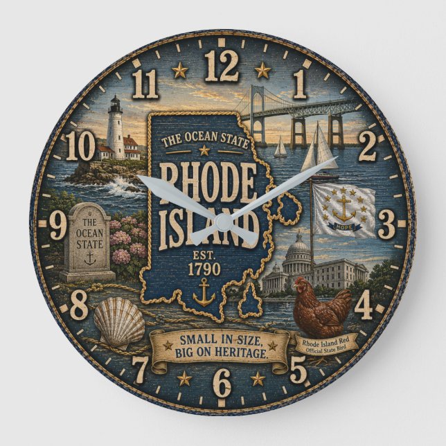 Rhode Island Ocean State Coastal Nautical  Large Clock (Front)