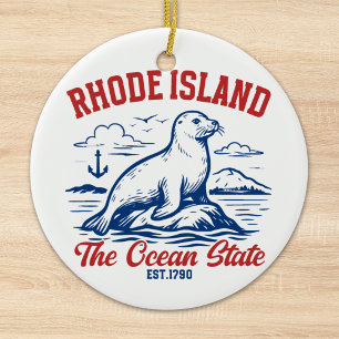 Rhode Island Ocean State Seal Design Ceramic Ornament