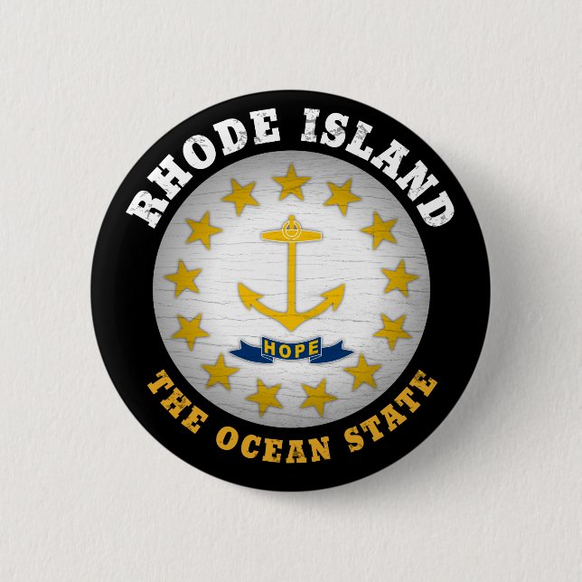 RHODE ISLAND OCEAN STATE STATE FLAG 6 CM ROUND BADGE (Front)