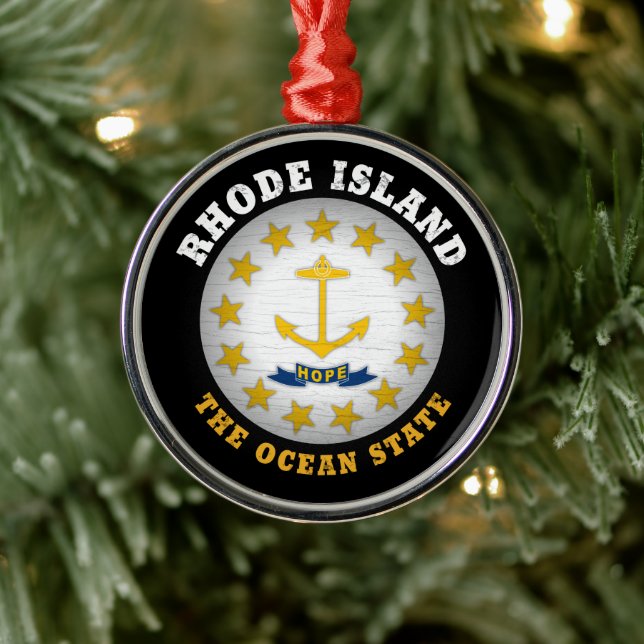 RHODE ISLAND OCEAN STATE STATE FLAG METAL ORNAMENT (Tree)