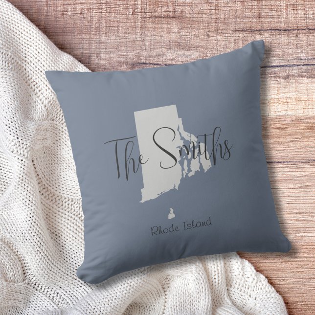 Rhode Island Outline Throw Pillow (Show pride for your state and personalize it!  "love makes this house a home in <your state>")