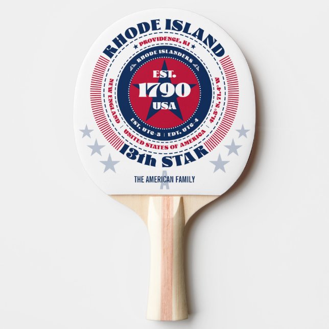 Rhode Island Pride Circular Typography Monogram Ping Pong Paddle (Front)