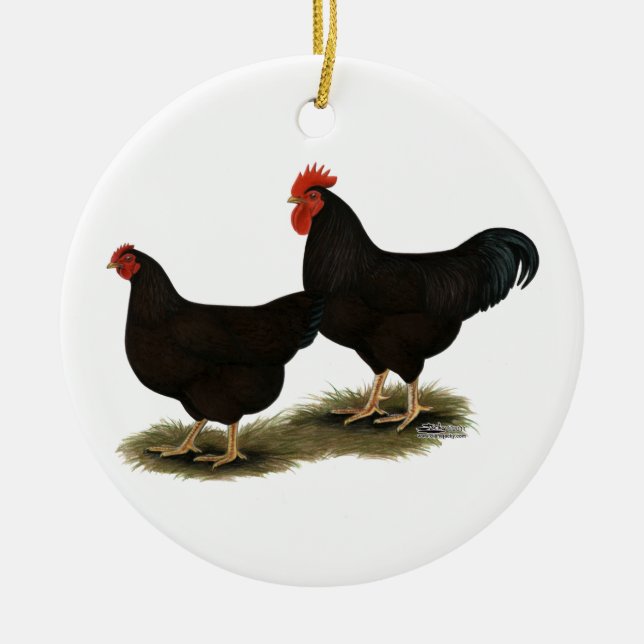 Rhode Island Red Bantams Ceramic Ornament (Front)