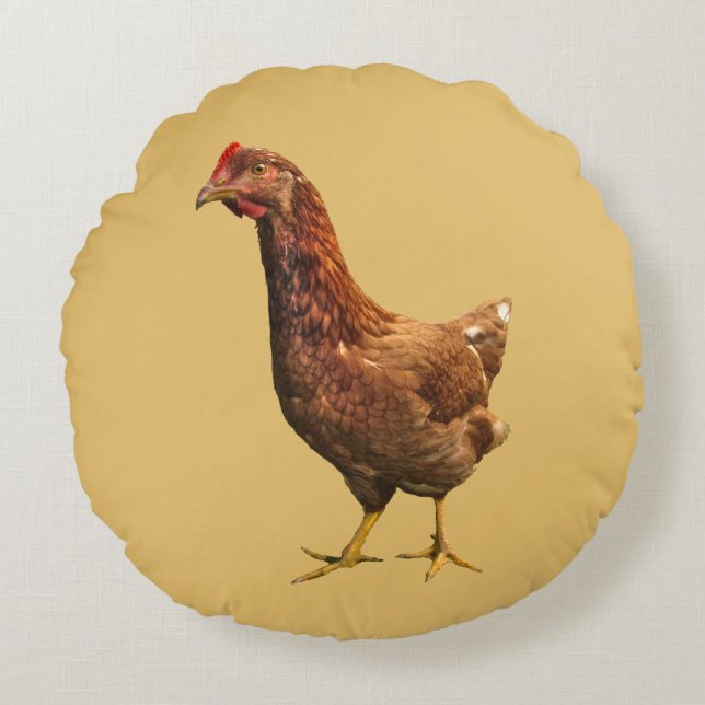Rhode Island Red Hen Chicken Round Pillow (Front)